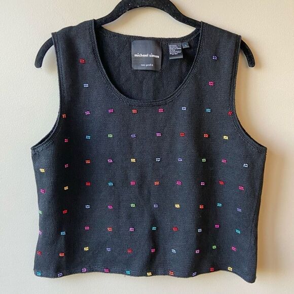 NWOT VTG 1999 Y2K Michael Simon Colorful Beaded Cropped Sweater Vest - SZ L - Picture 1 of 7